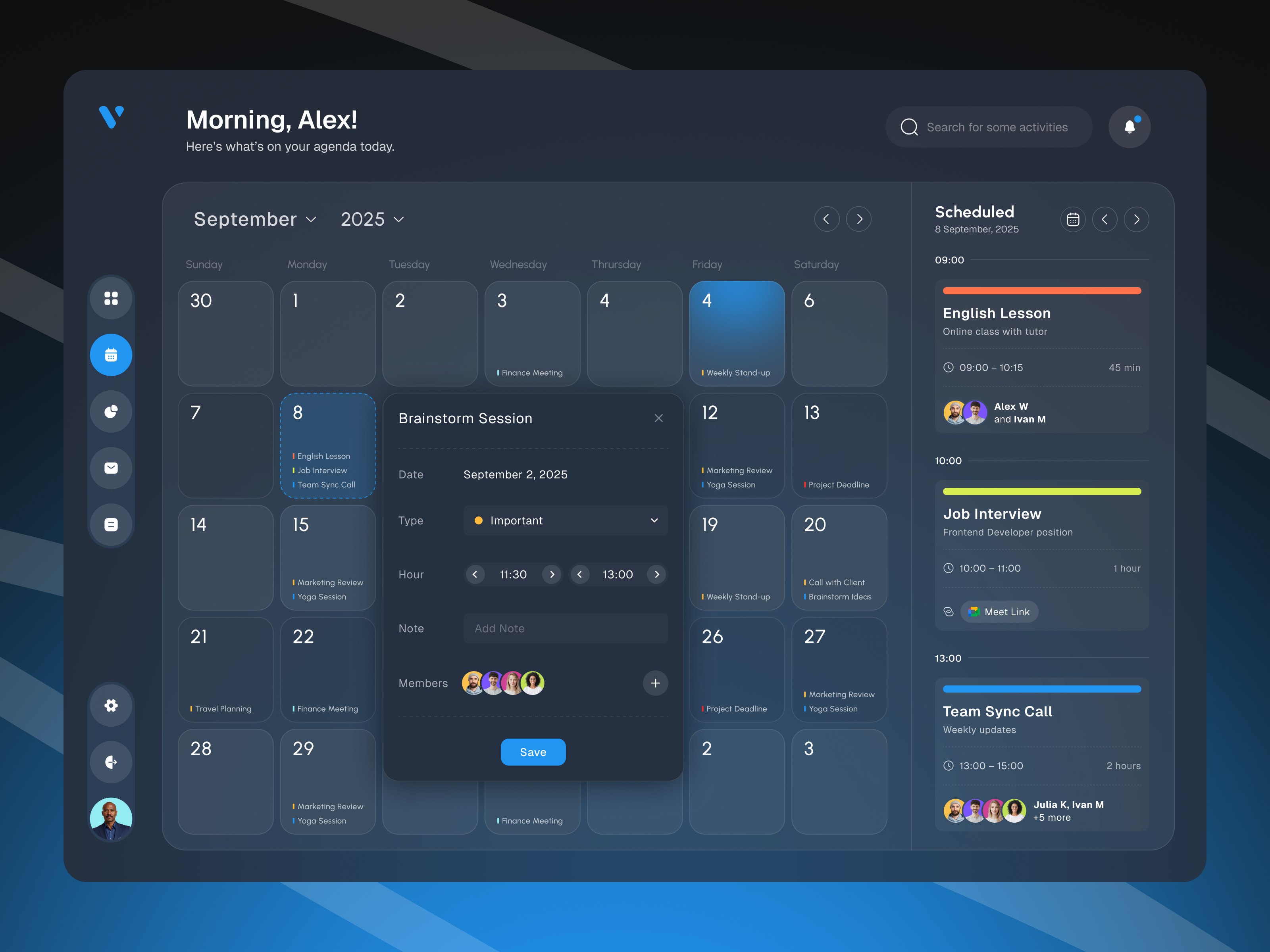 Example of Smart Calendar Dashboard — UI Design