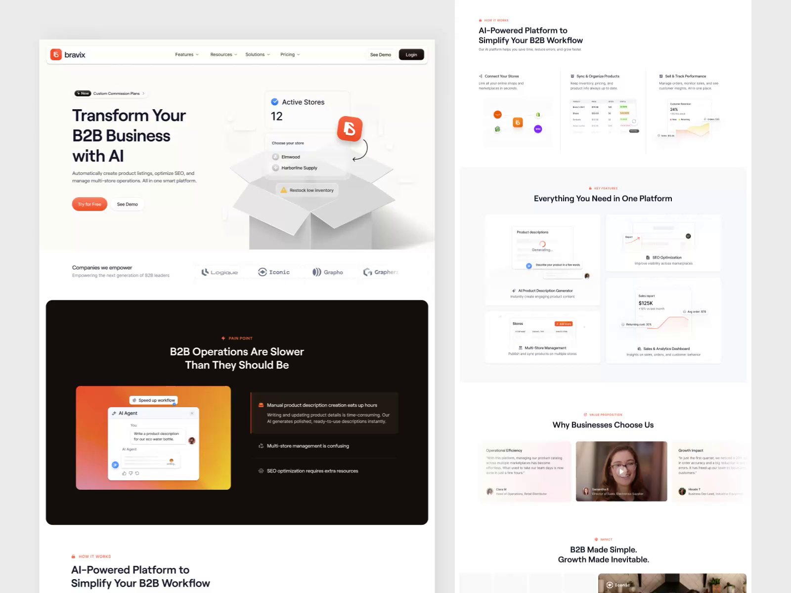 Example of Bravix - B2B AI Ecommerce Landing Page