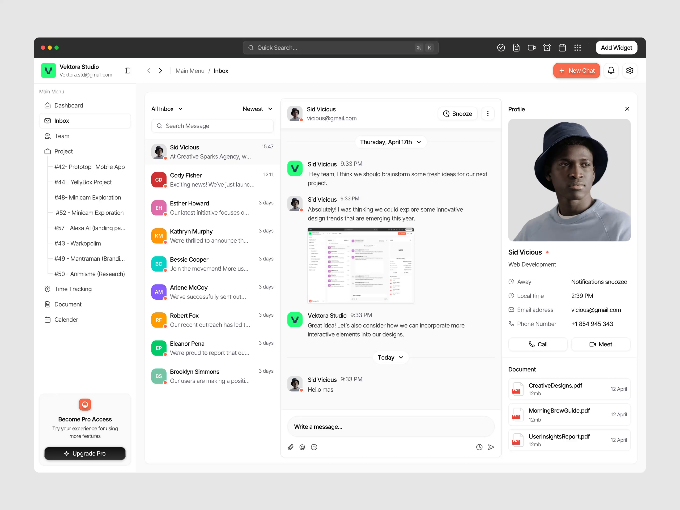 Example of Projectly – Project Management Dashboard Inbox Pages